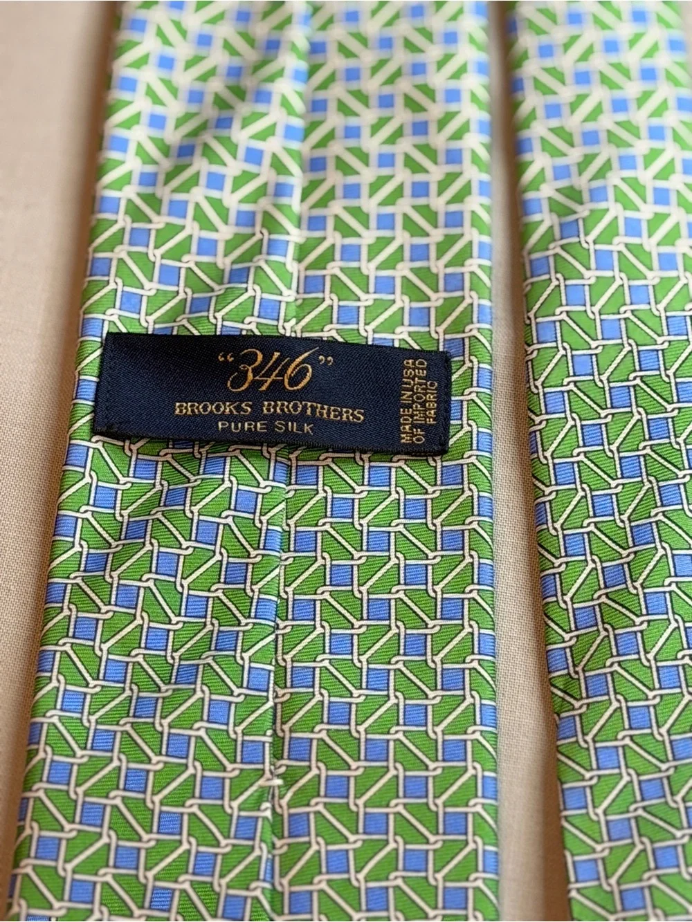 Brooks Brothers Green, Blue & White Geometric Silk Tie